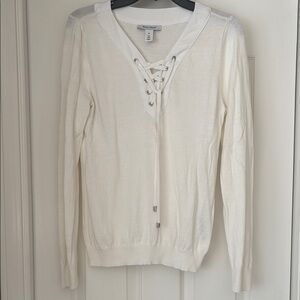 White House Black Markey Women's White Lace-Up Sweater